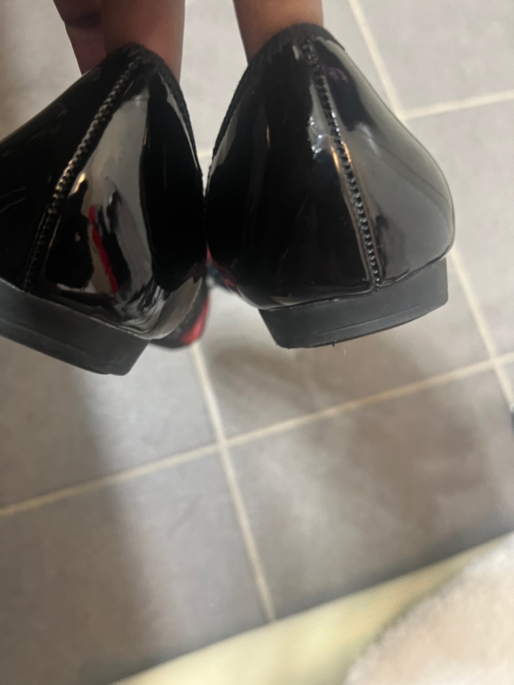 Anne Klein Black Floral Bow Flats with Pink & White Accents - Picture 3 of 5